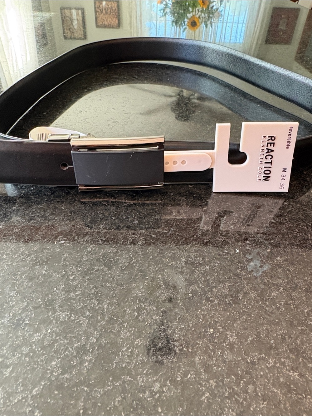 Kenneth Cole Reaction Black Reversible Leather Belt with Silver Buckle